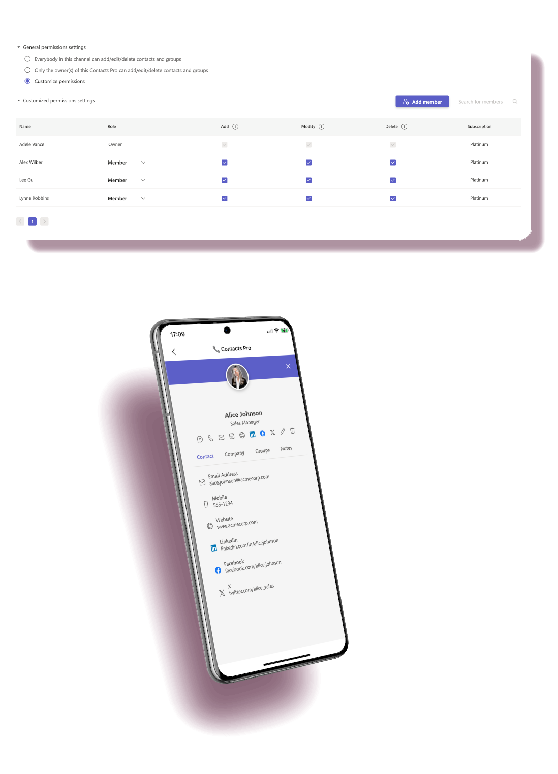 Contacts Pro team permissions